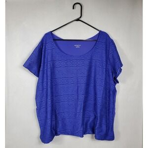 Merona Womens Royal Blue Lace Front Short Sleeve Mixed Media Blouse Size 4XL